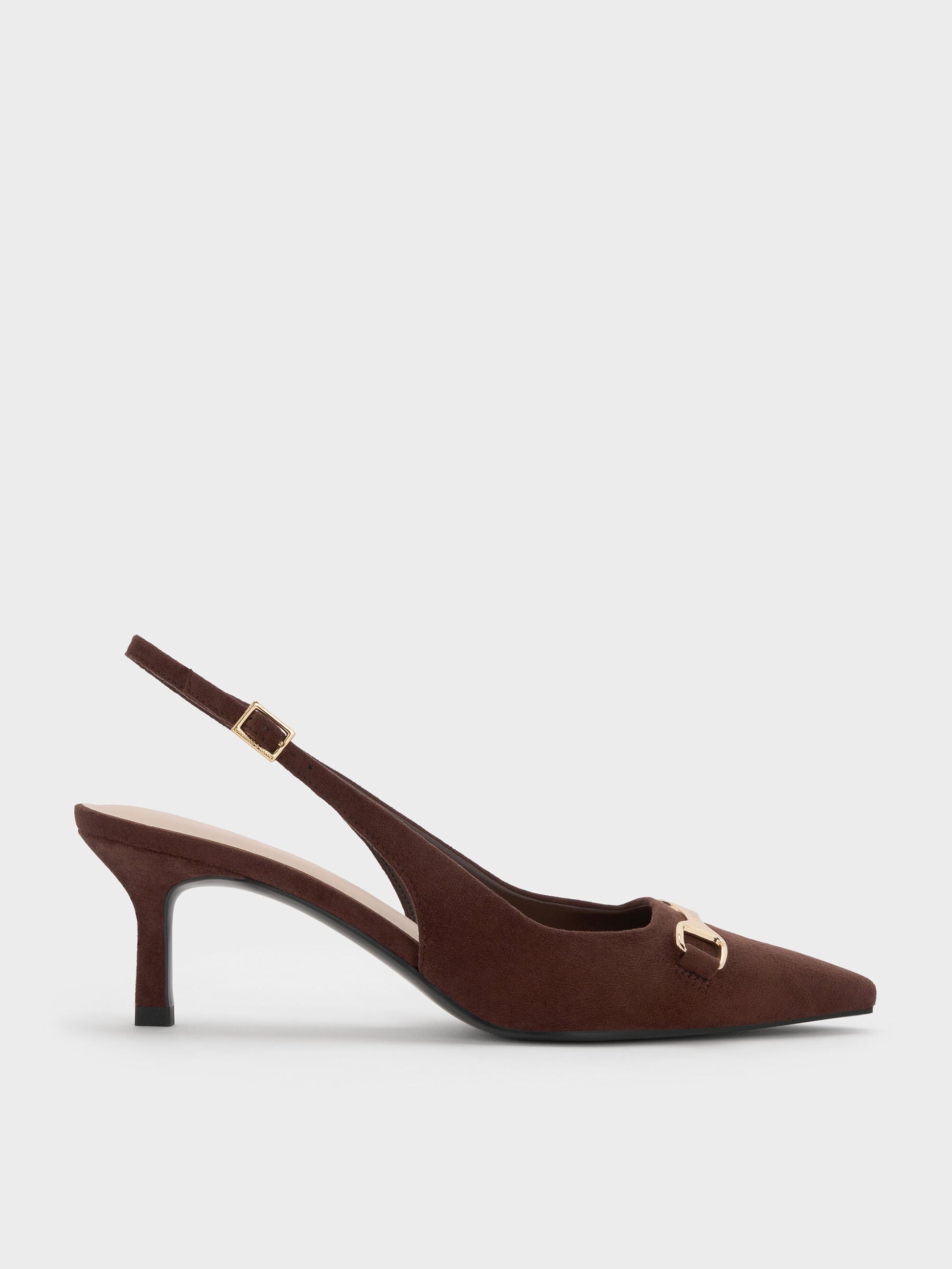 Leslie Faux Suede Slingback Pumps - Dark Brown Textured | CHARLES & KEITH