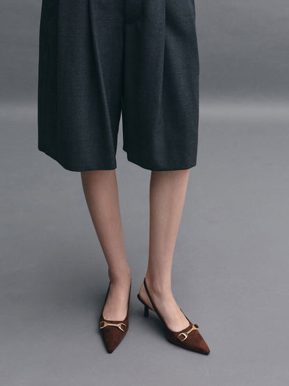Leslie Faux Suede Slingback Pumps - Dark Brown Textured | CHARLES & KEITH