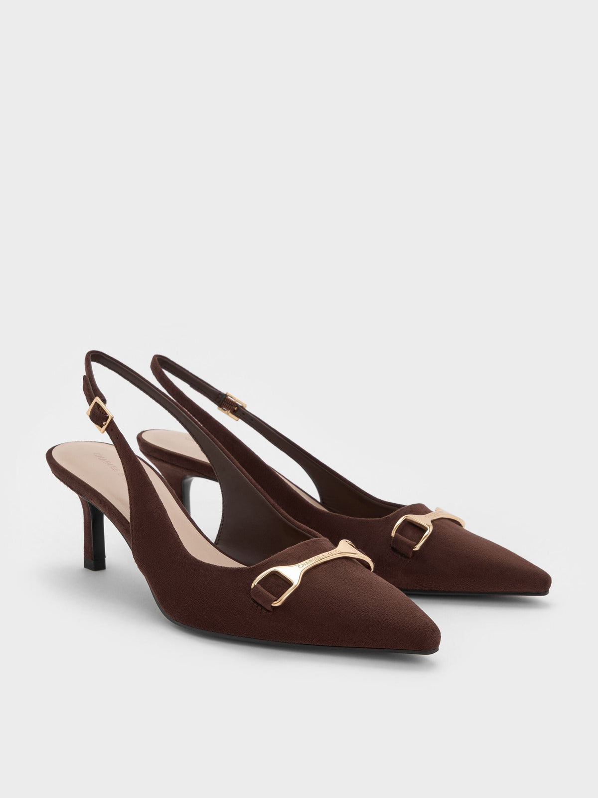 Leslie Faux Suede Slingback Pumps - Dark Brown Textured | CHARLES & KEITH