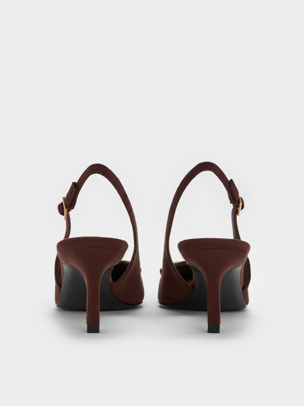 Leslie Faux Suede Slingback Pumps - Dark Brown Textured | CHARLES & KEITH