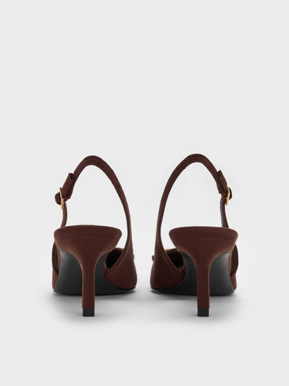 Leslie Faux Suede Slingback Pumps - Dark Brown Textured | CHARLES & KEITH