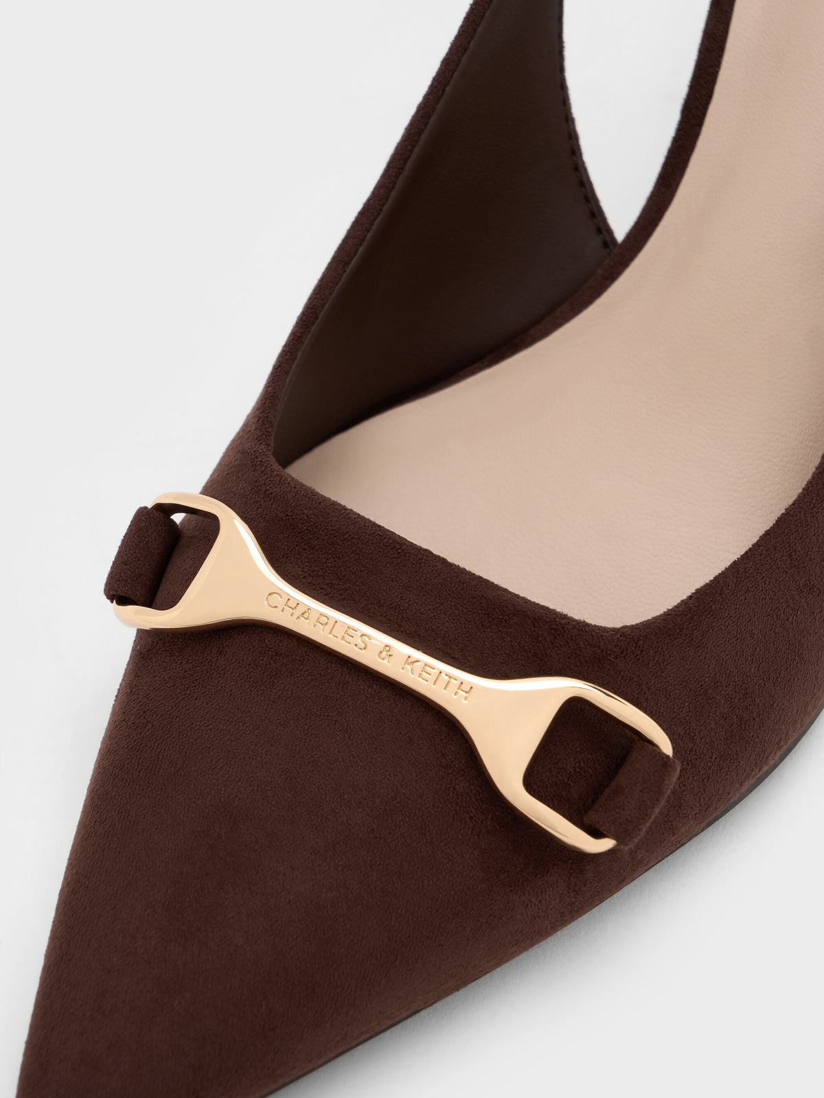 Leslie Faux Suede Slingback Pumps - Dark Brown Textured | CHARLES & KEITH