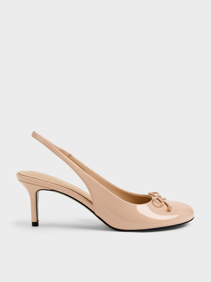 Imani Patent Asymmetric Slingback Pumps - Nude | CHARLES & KEITH