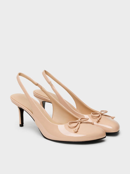 Imani Patent Asymmetric Slingback Pumps - Nude | CHARLES & KEITH