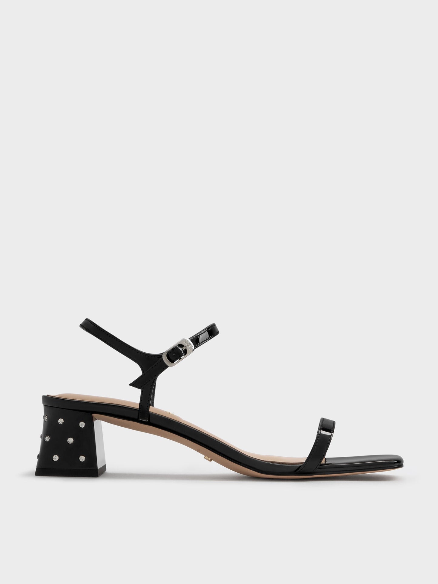 Emmaline Patent Leather Crystal Sandals - Black Patent | CHARLES & KEITH