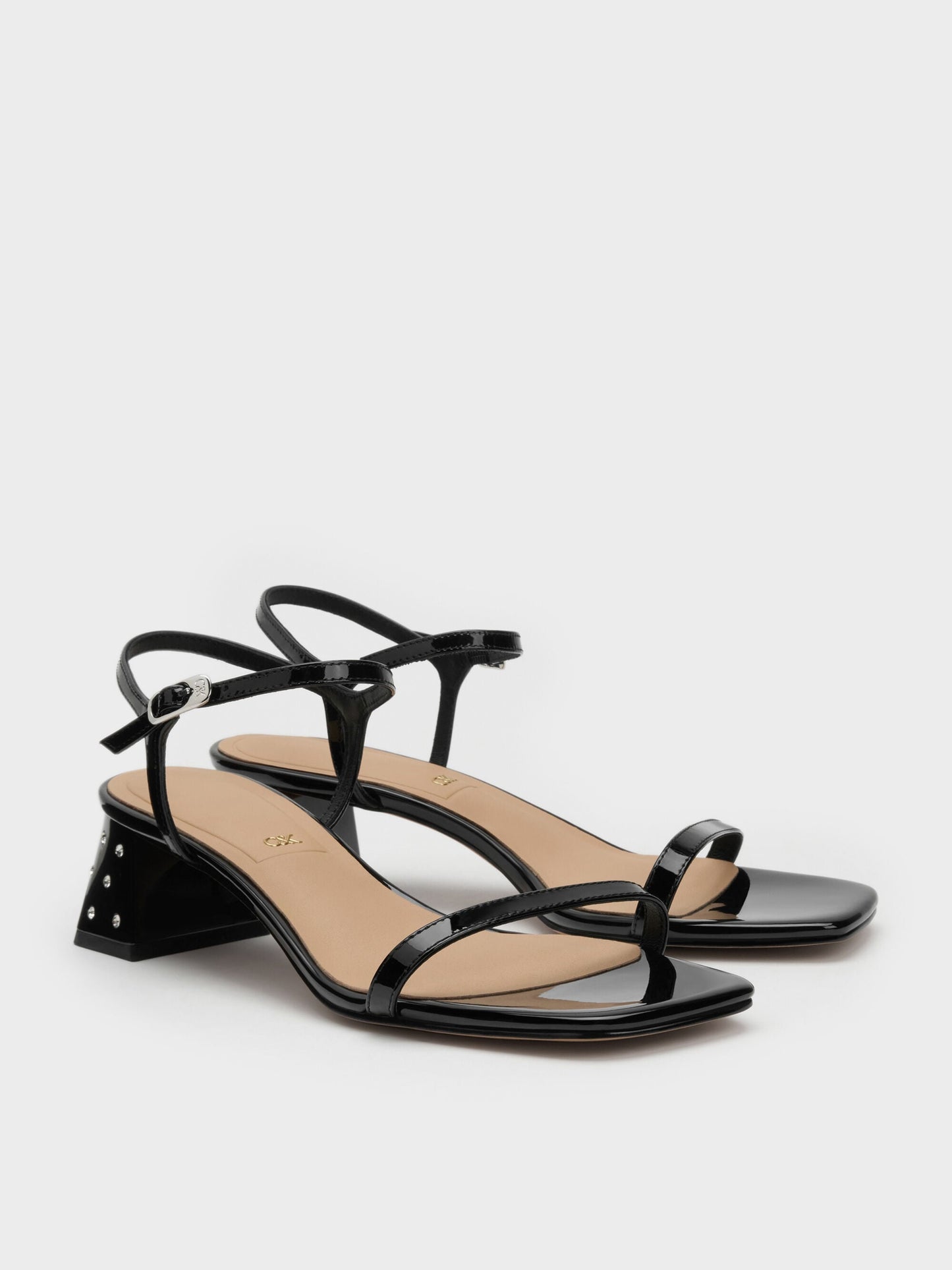 Emmaline Patent Leather Crystal Sandals - Black Patent | CHARLES & KEITH