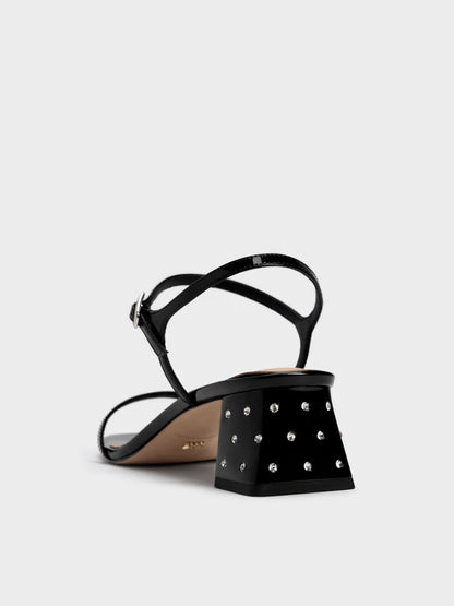 Emmaline Patent Leather Crystal Sandals - Black Patent | CHARLES & KEITH