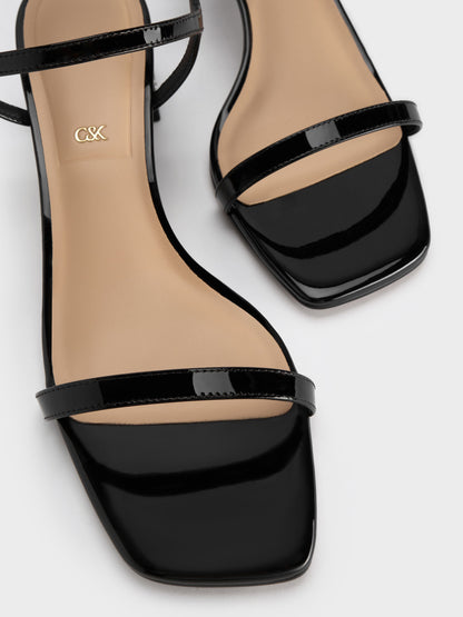 Emmaline Patent Leather Crystal Sandals - Black Patent | CHARLES & KEITH