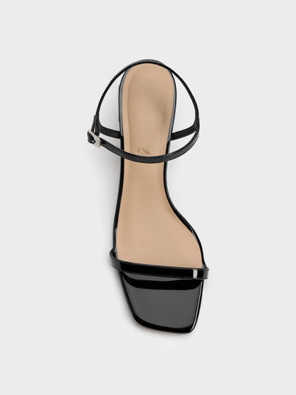 Emmaline Patent Leather Crystal Sandals - Black Patent | CHARLES & KEITH