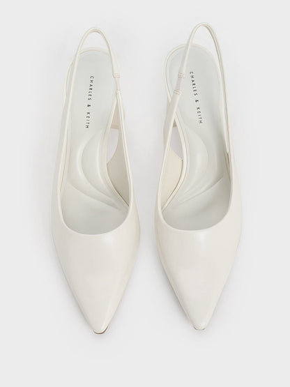 Teagan Pointed Slingback Pumps - White | CHARLES & KEITH
