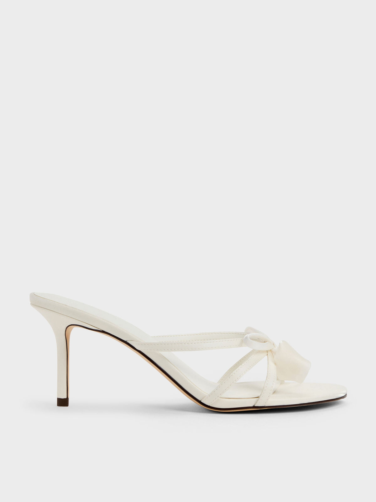 Bow Flower-Pearl Heeled Mules - White | CHARLES & KEITH