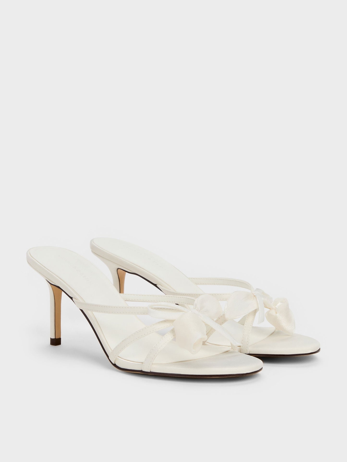 Bow Flower-Pearl Heeled Mules - White | CHARLES & KEITH