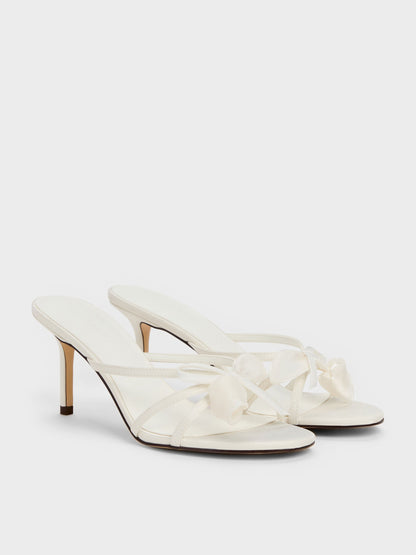 Bow Flower-Pearl Heeled Mules - White | CHARLES & KEITH