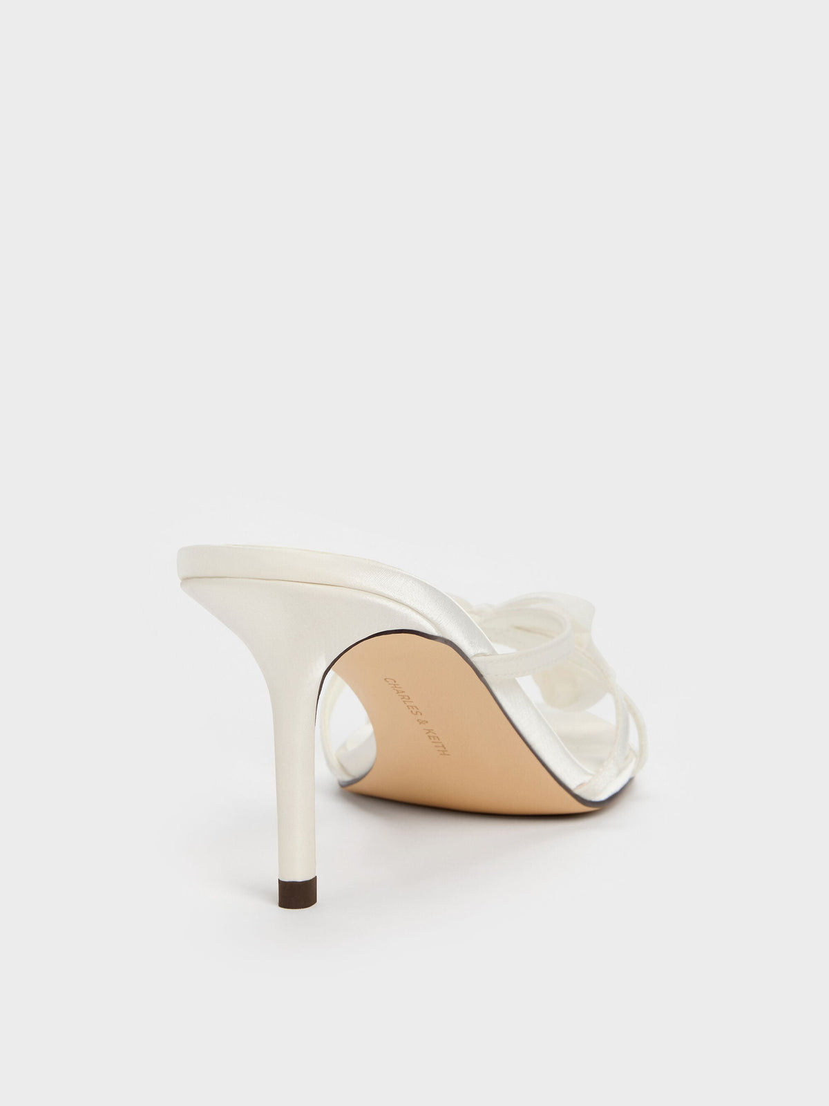 Bow Flower-Pearl Heeled Mules - White | CHARLES & KEITH