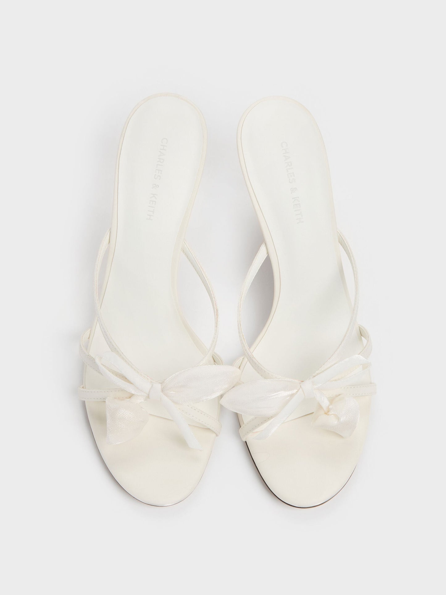 Bow Flower-Pearl Heeled Mules - White | CHARLES & KEITH