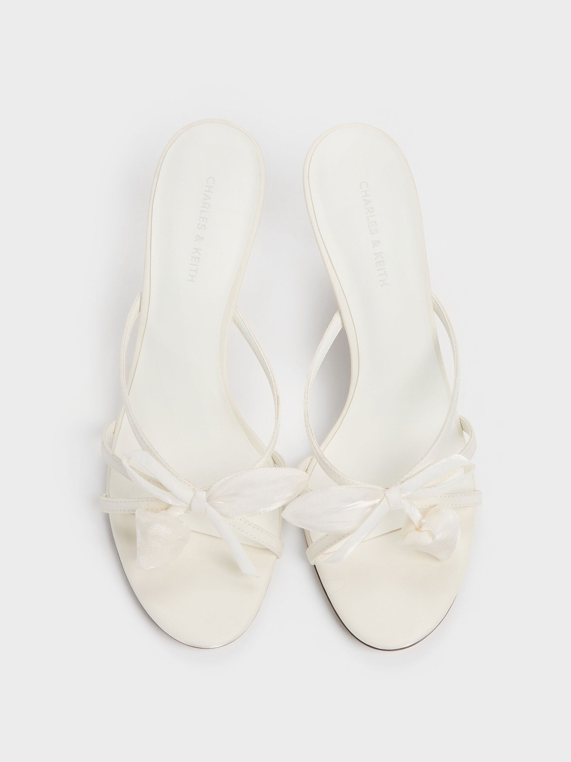 Bow Flower-Pearl Heeled Mules - White | CHARLES & KEITH