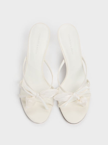 Bow Flower-Pearl Heeled Mules - White | CHARLES & KEITH