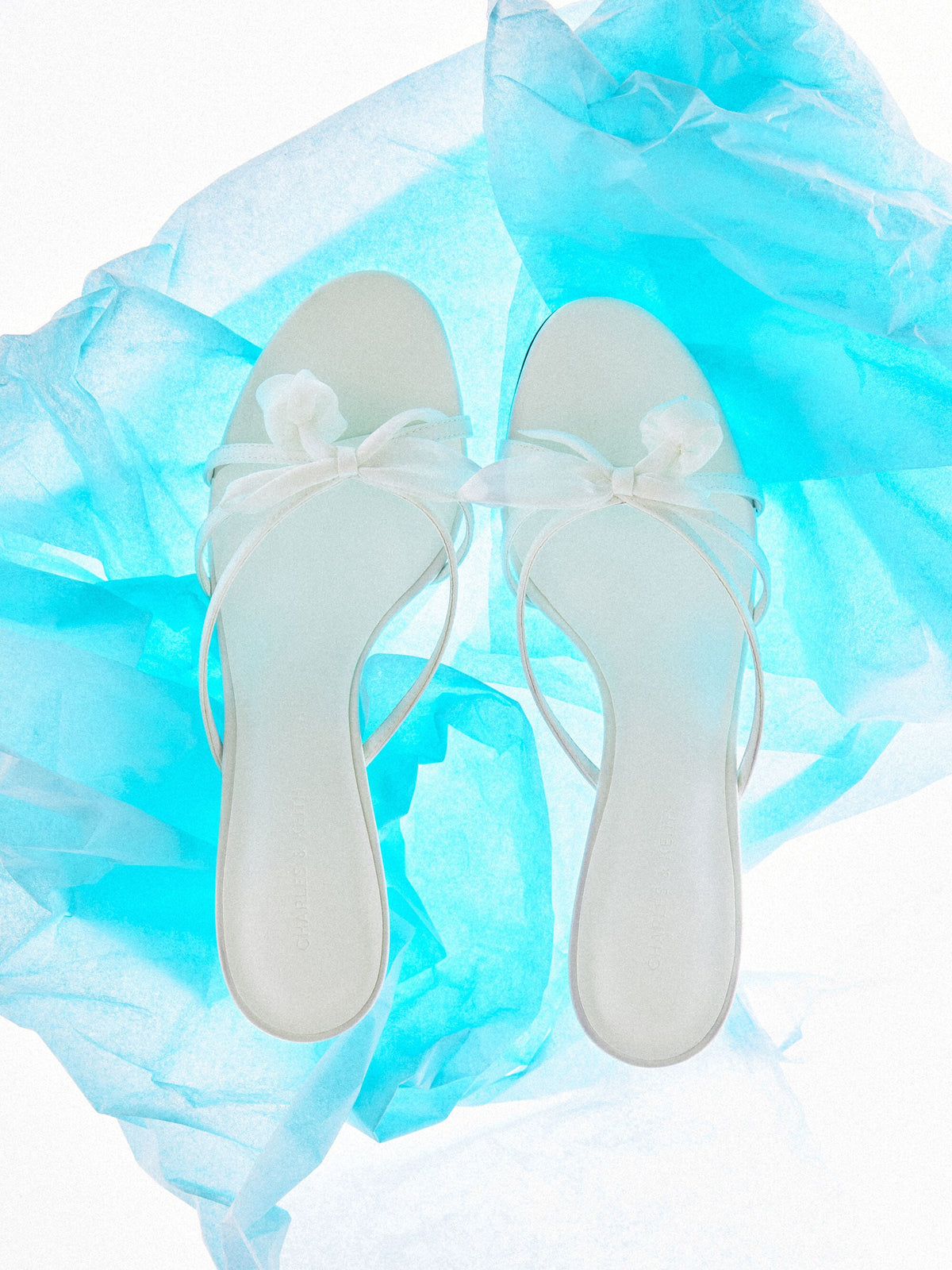 Bow Flower-Pearl Heeled Mules - White | CHARLES & KEITH