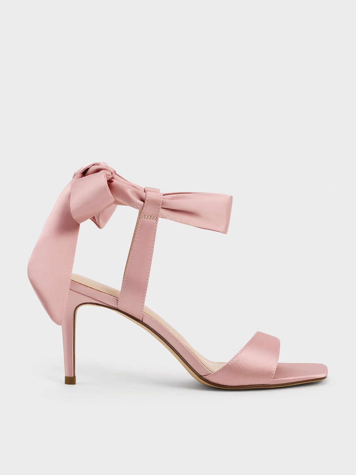 Eliana Satin Tie-Around Heeled Sandals - Pink | CHARLES & KEITH