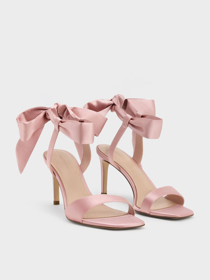 Eliana Satin Tie-Around Heeled Sandals - Pink | CHARLES & KEITH