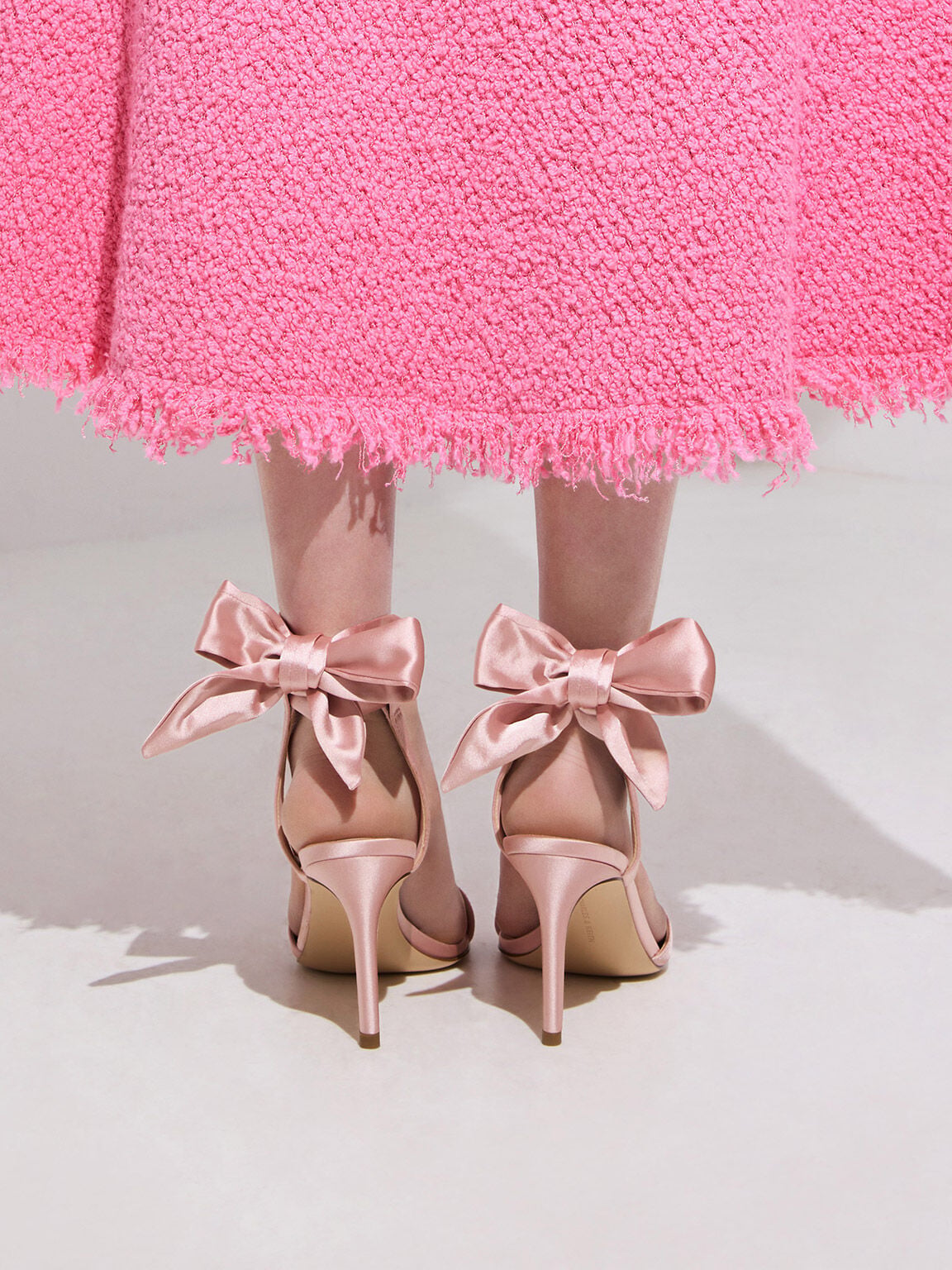 Eliana Satin Tie-Around Heeled Sandals - Pink | CHARLES & KEITH