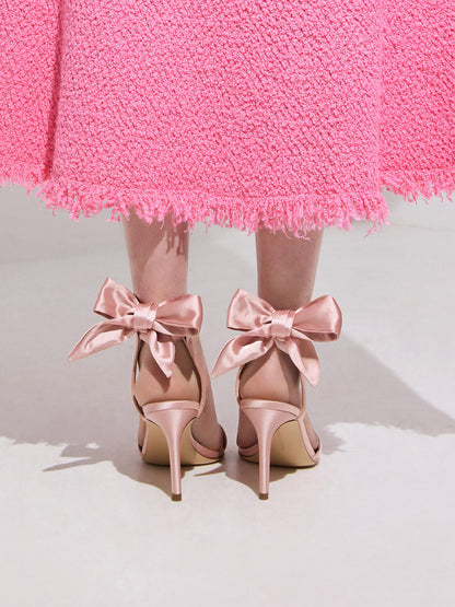 Eliana Satin Tie-Around Heeled Sandals - Pink | CHARLES & KEITH