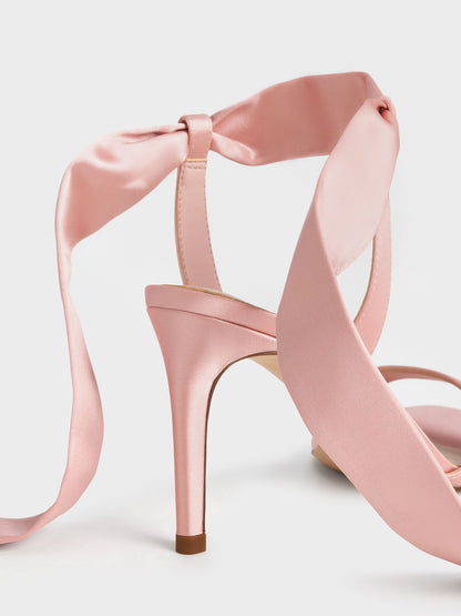 Eliana Satin Tie-Around Heeled Sandals - Pink | CHARLES & KEITH