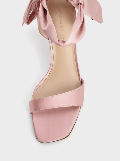 Eliana Satin Tie-Around Heeled Sandals - Pink | CHARLES & KEITH