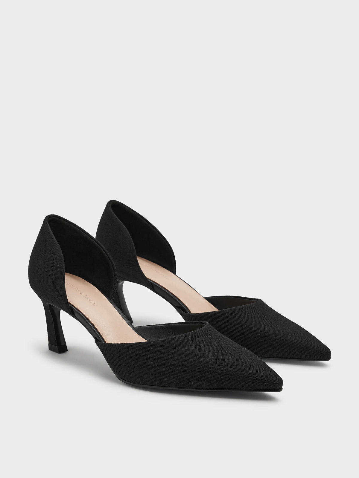 Kerra Twill Pointed D'Orsay Pumps - Black Textured | CHARLES & KEITH