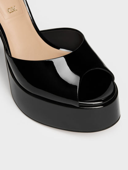 Francesca Patent Leather Peep-Toe Platform Heels - Black Patent | CHARLES & KEITH