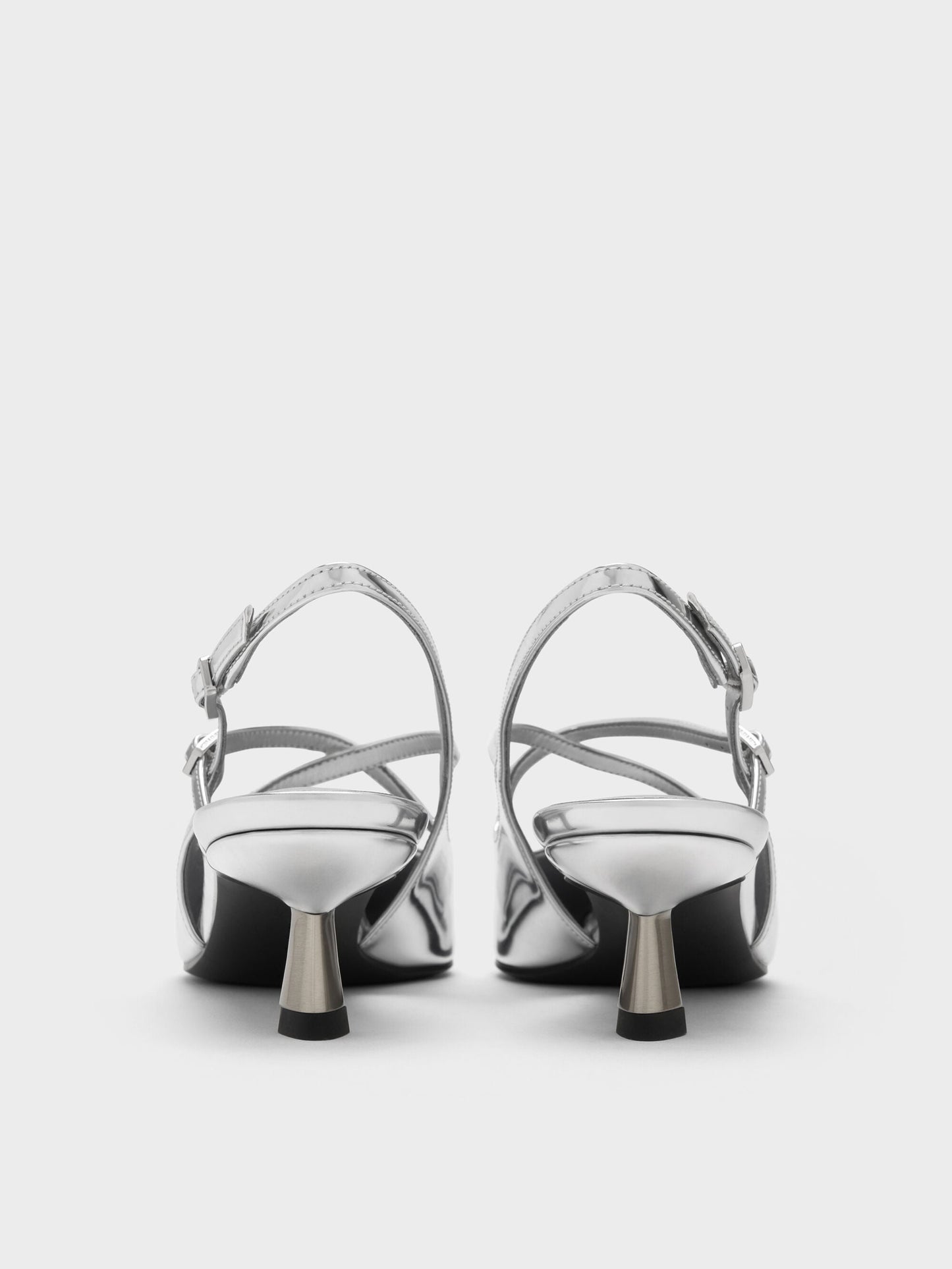 Pauline Metallic Crossover Kitten Heels - Silver | CHARLES & KEITH