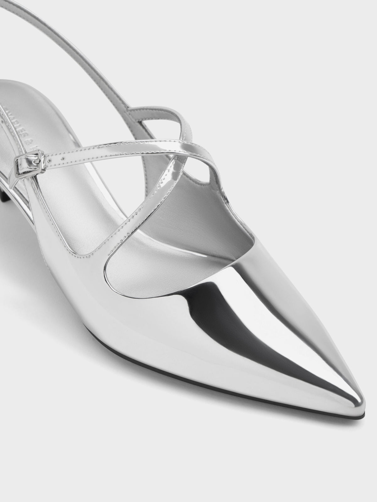 Pauline Metallic Crossover Kitten Heels - Silver | CHARLES & KEITH