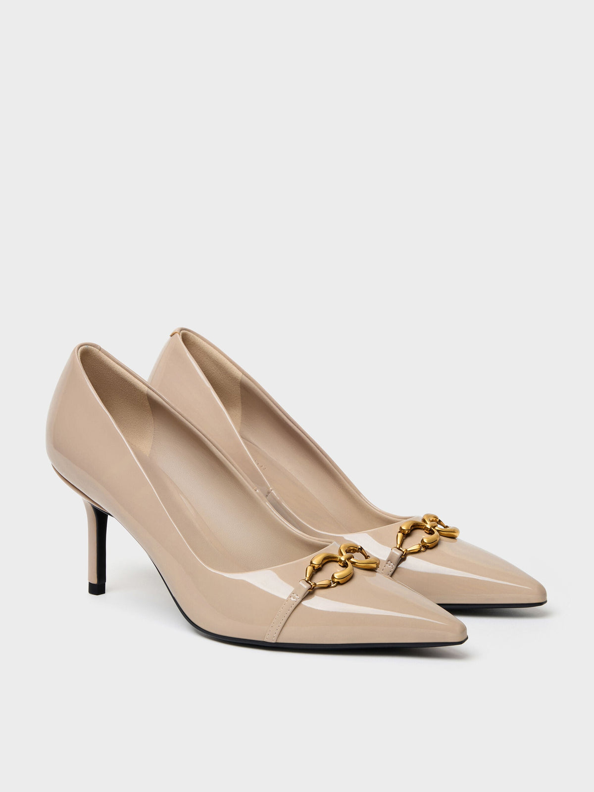 Patent Metallic-Buckle Pointed Pumps - Nude | CHARLES & KEITH
