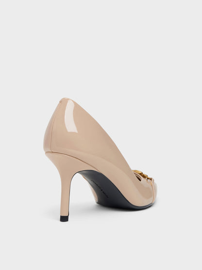 Patent Metallic-Buckle Pointed Pumps - Nude | CHARLES & KEITH