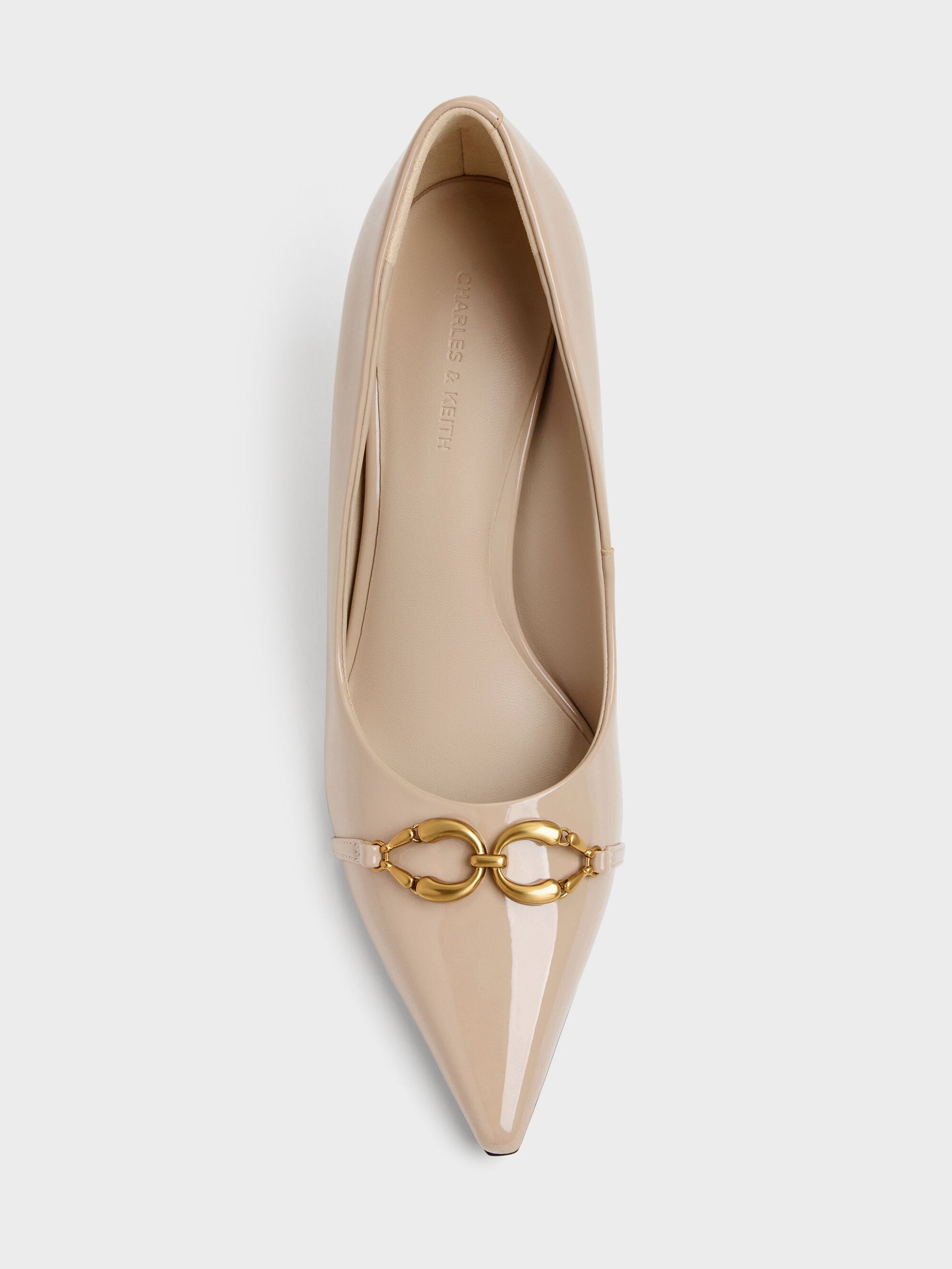 Patent Metallic-Buckle Pointed Pumps - Nude | CHARLES & KEITH