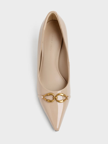 Patent Metallic-Buckle Pointed Pumps - Nude | CHARLES & KEITH