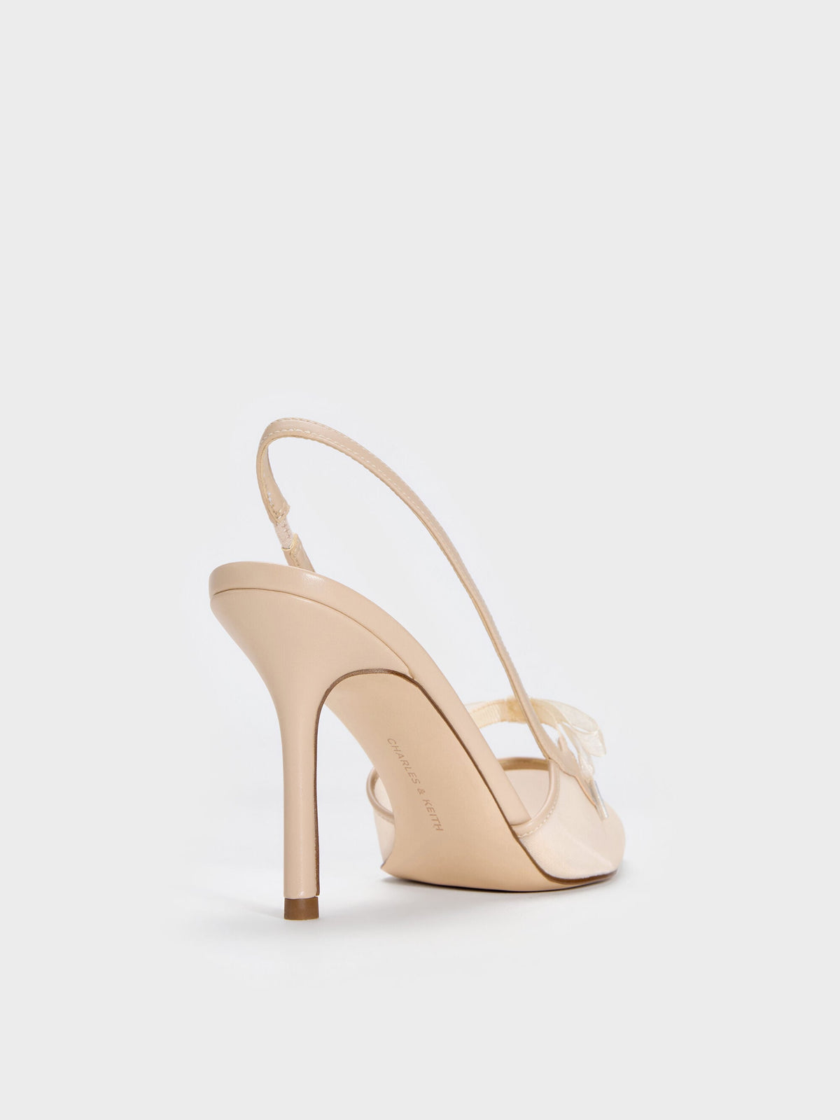 Venetia Mesh Bow Pointed Slingback Pumps - Nude | CHARLES & KEITH