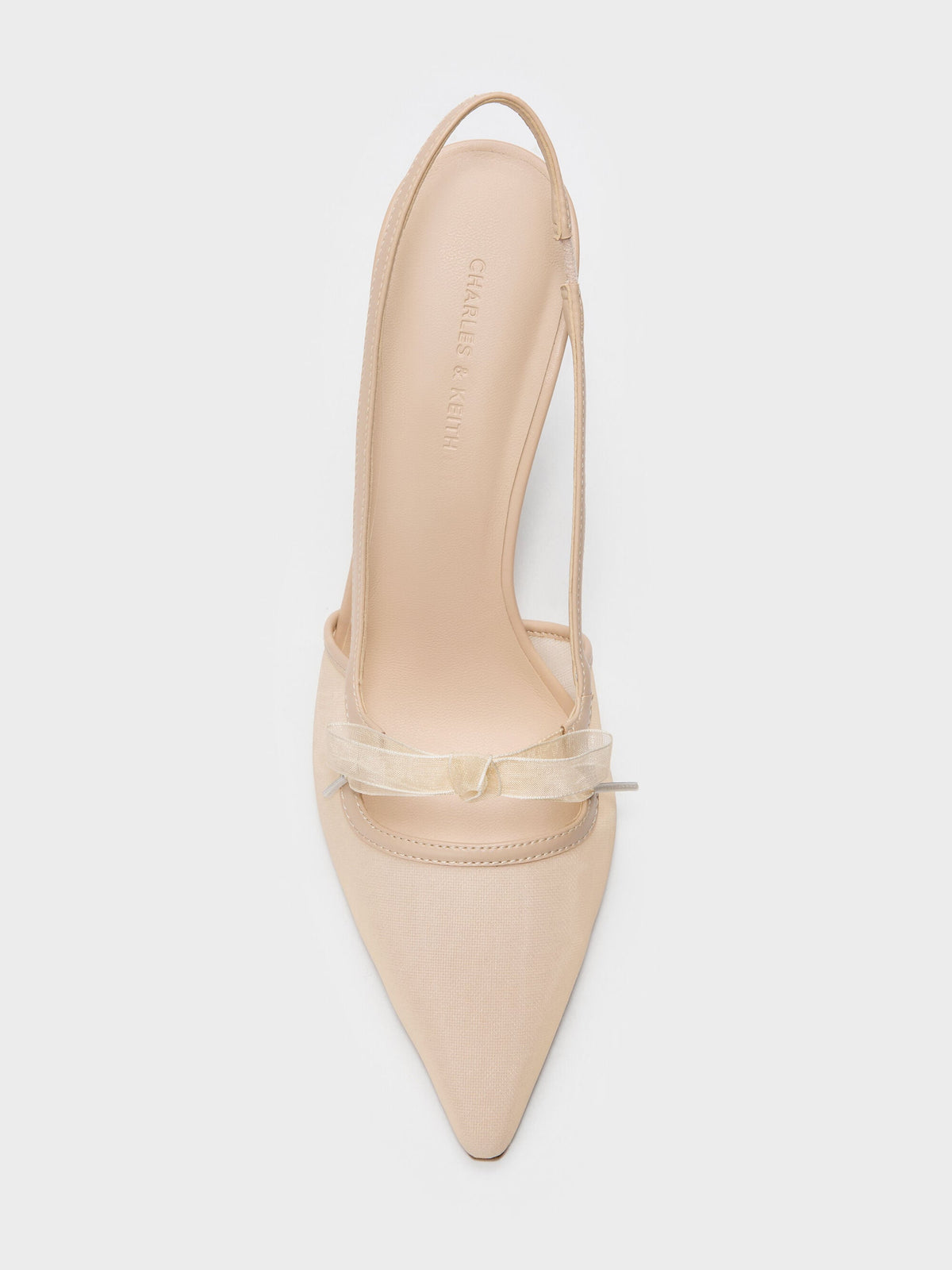 Venetia Mesh Bow Pointed Slingback Pumps - Nude | CHARLES & KEITH