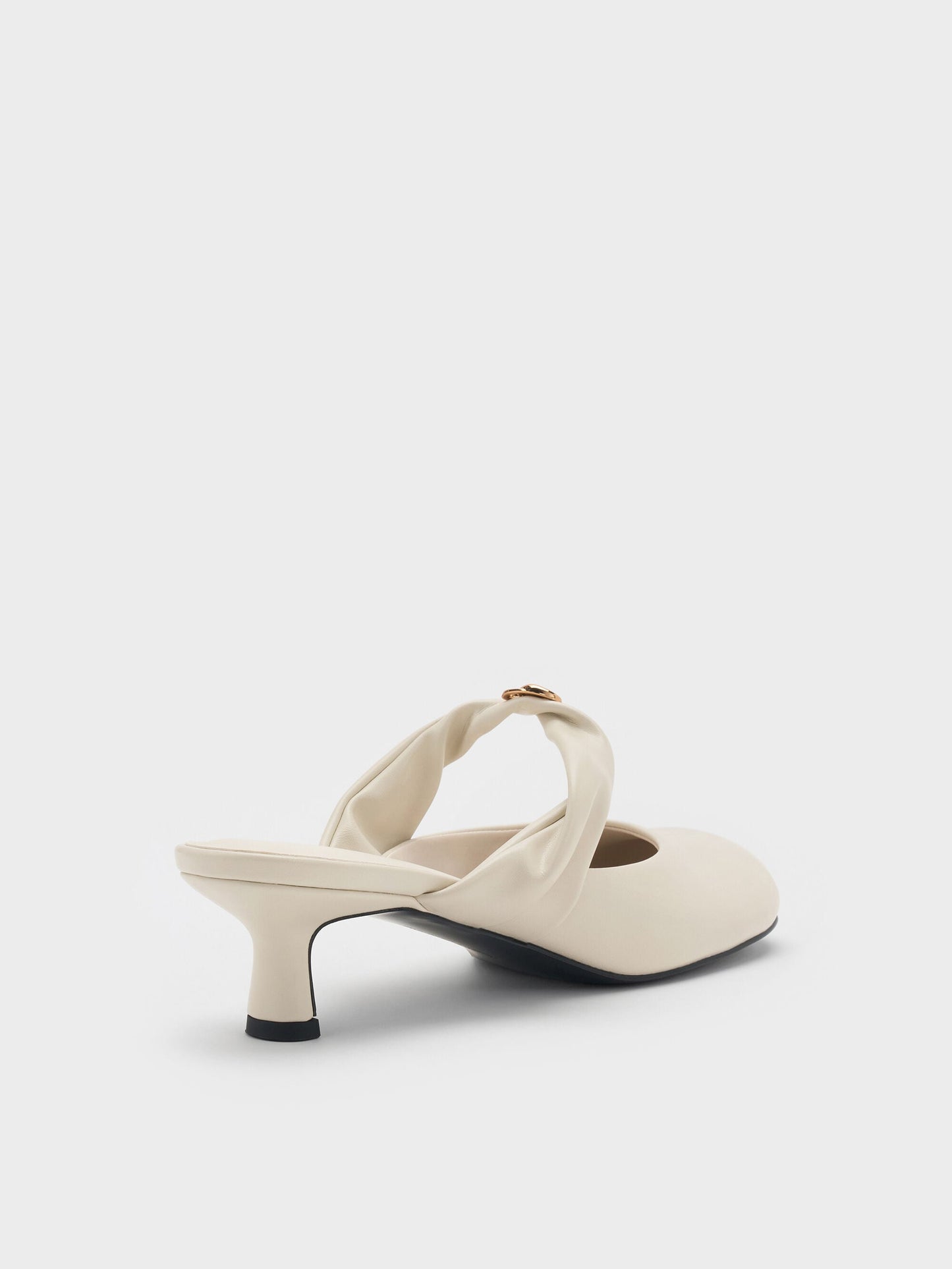 Metallic-Accent Twisted-Strap Heeled Mules - Chalk | CHARLES & KEITH
