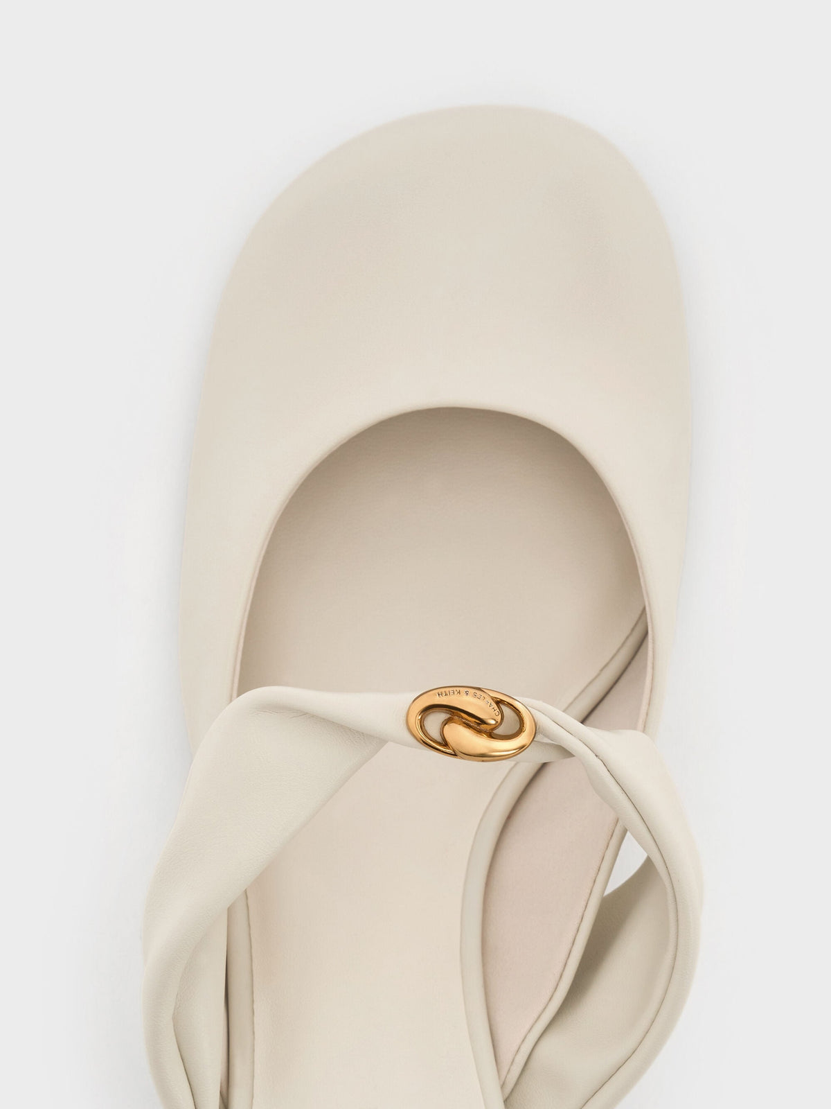 Metallic-Accent Twisted-Strap Heeled Mules - Chalk | CHARLES & KEITH