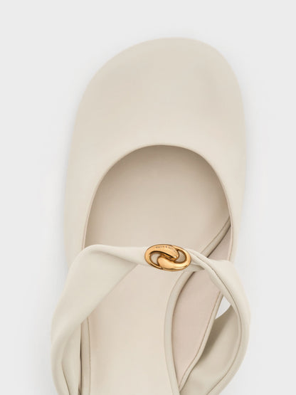 Metallic-Accent Twisted-Strap Heeled Mules - Chalk | CHARLES & KEITH