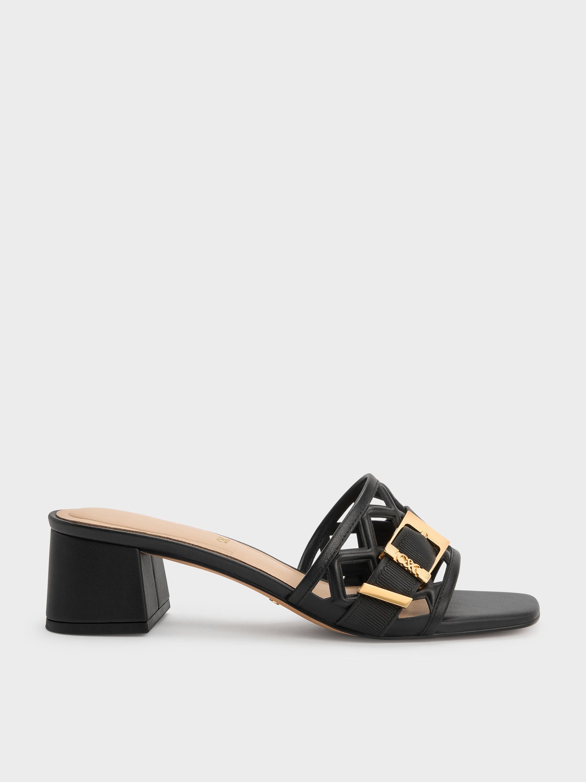 Whitney Leather Cut-Out Heeled Mules - Black | CHARLES & KEITH
