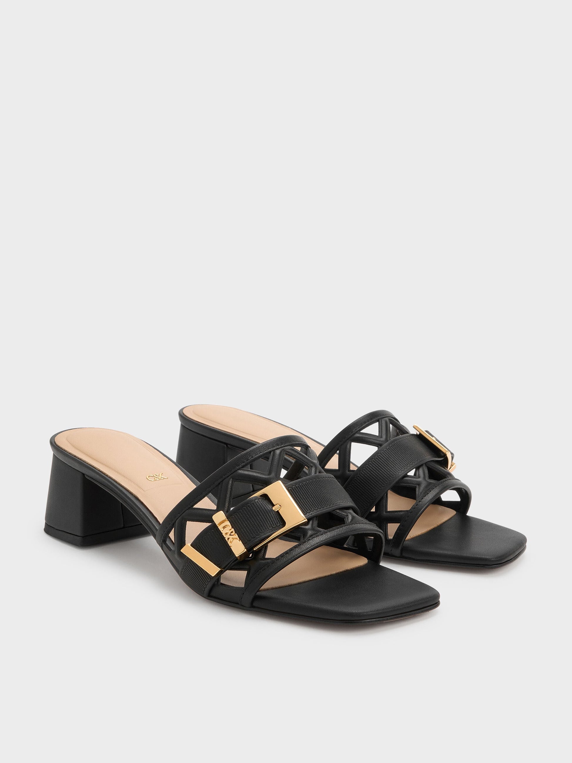 Whitney Leather Cut-Out Heeled Mules - Black | CHARLES & KEITH