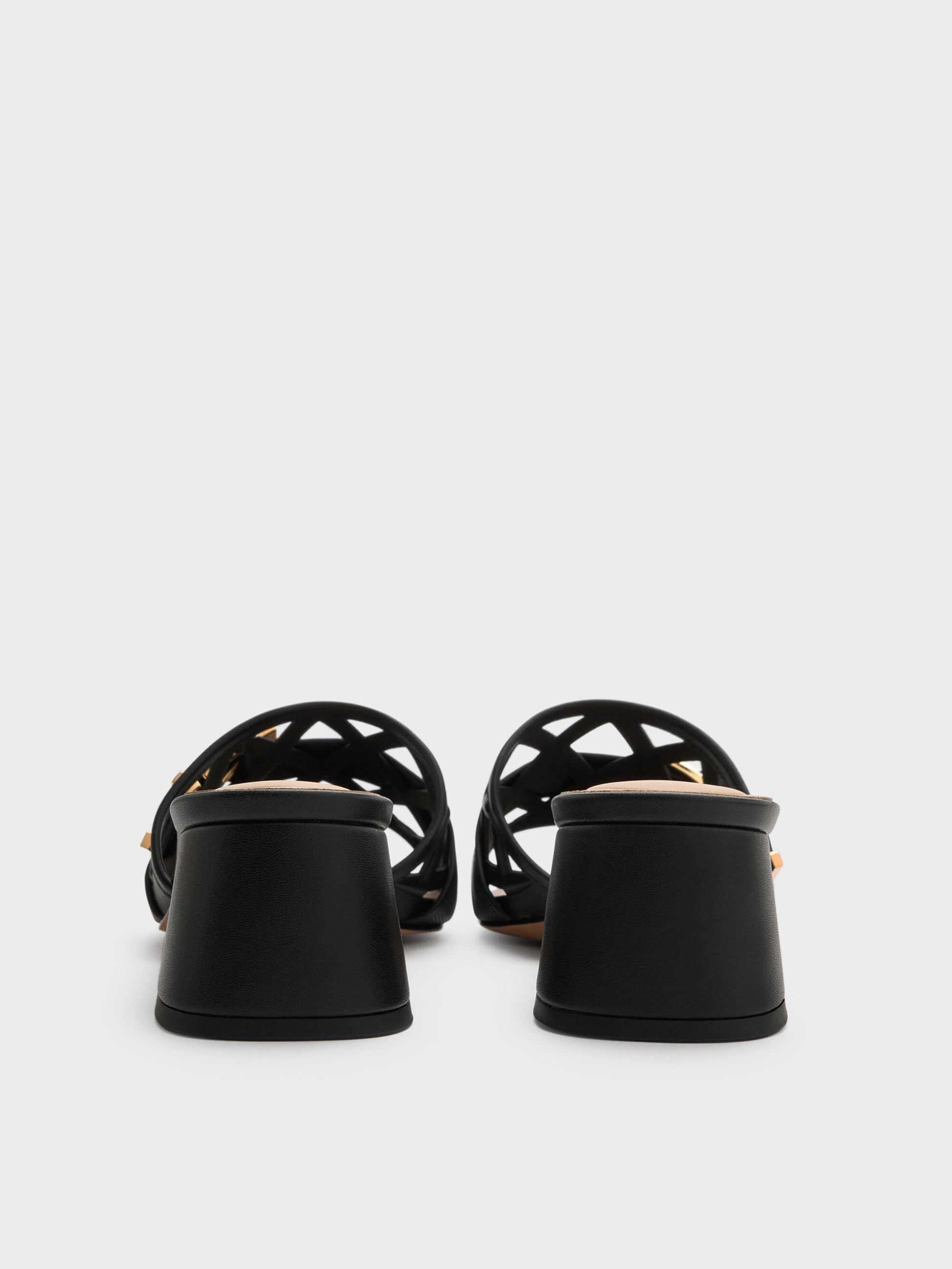 Whitney Leather Cut-Out Heeled Mules - Black | CHARLES & KEITH