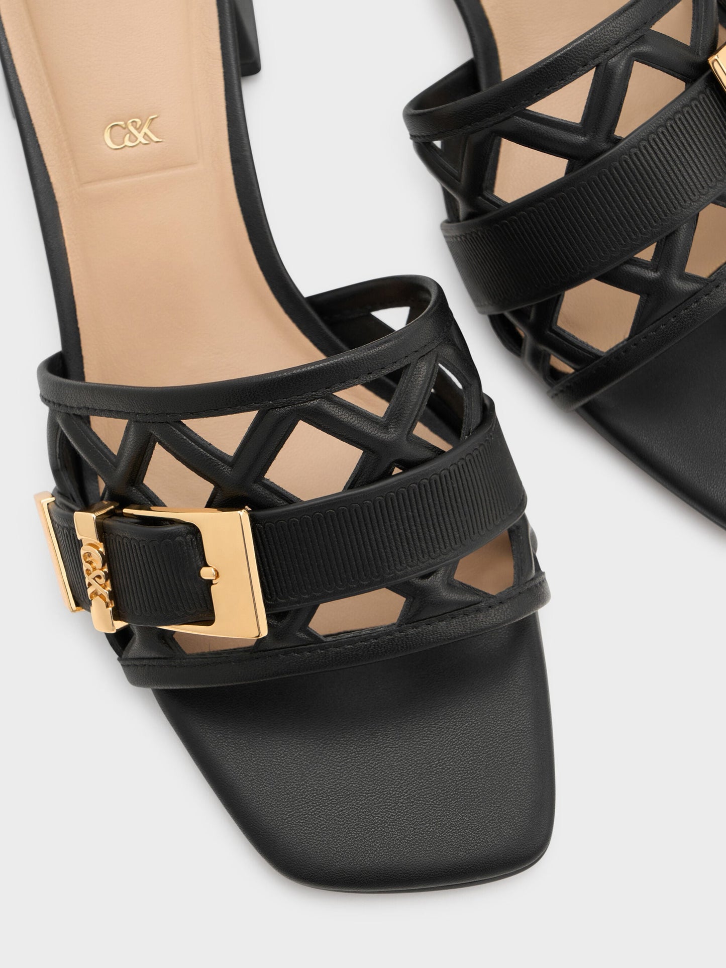 Whitney Leather Cut-Out Heeled Mules - Black | CHARLES & KEITH