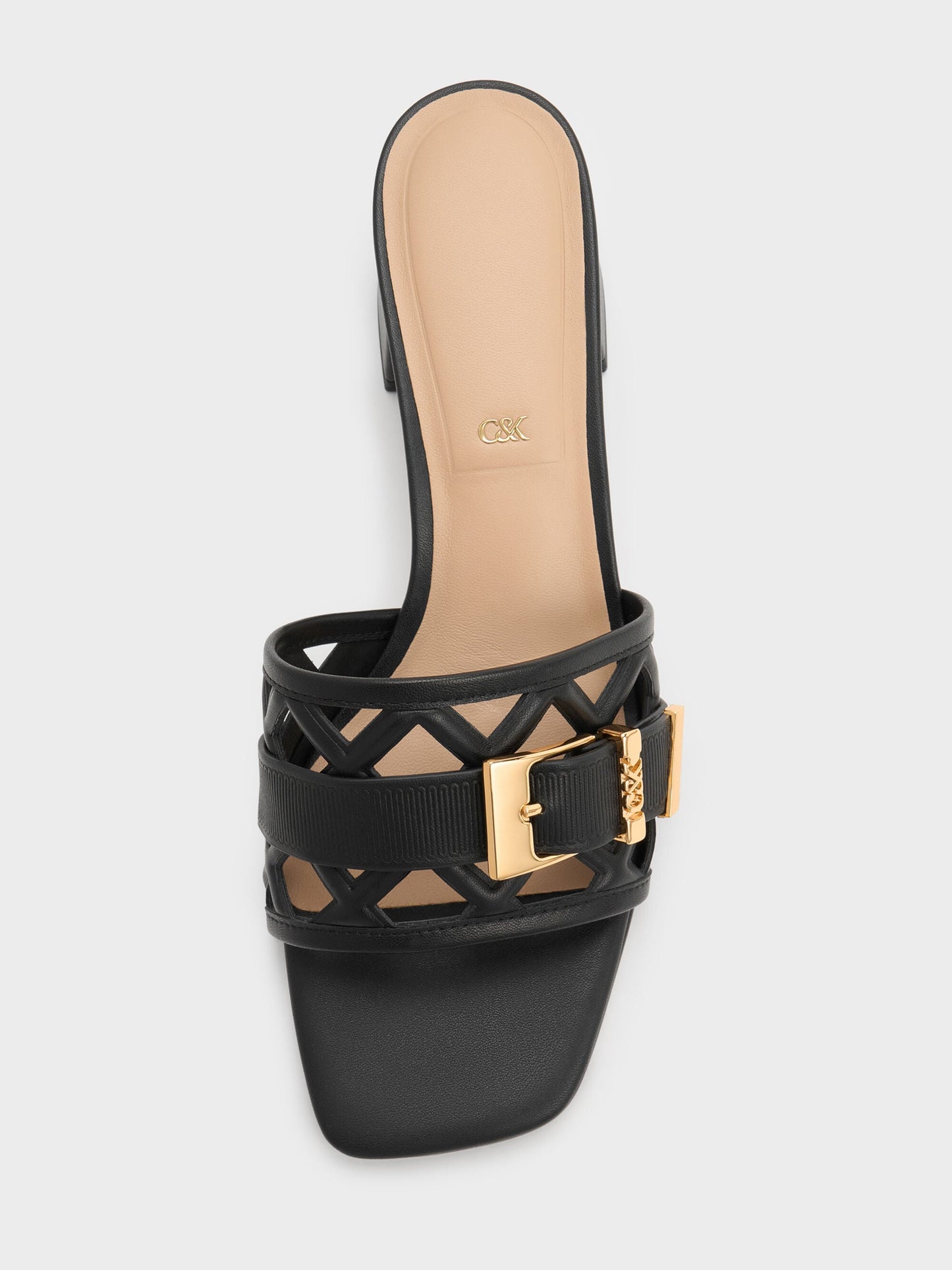 Whitney Leather Cut-Out Heeled Mules - Black | CHARLES & KEITH