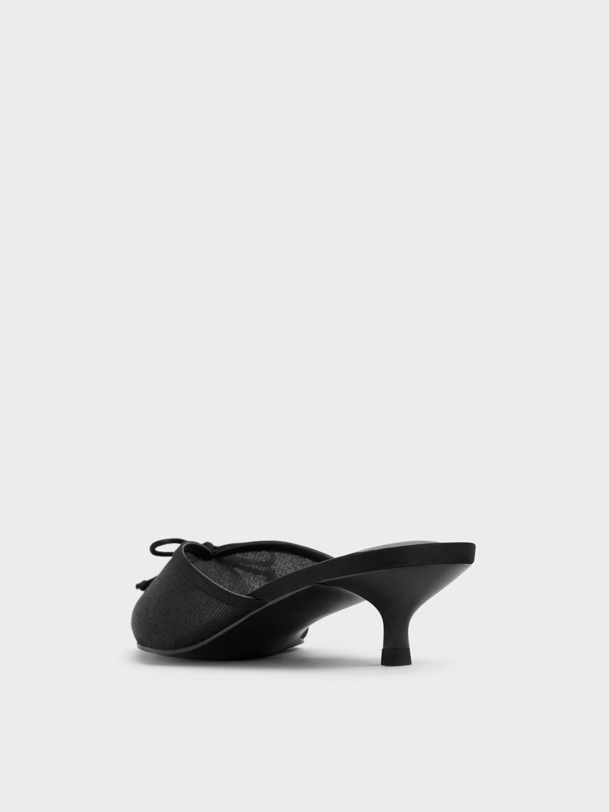 Glittered Mesh Bow Kitten Heels - Black Textured | CHARLES & KEITH