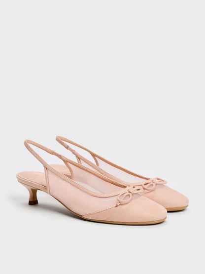 Mulligan Mesh Bow Slingback Pumps - Blush | CHARLES & KEITH