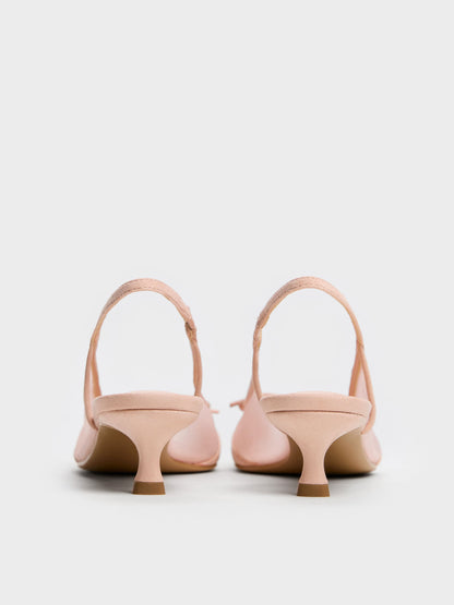 Mulligan Mesh Bow Slingback Pumps - Blush | CHARLES & KEITH