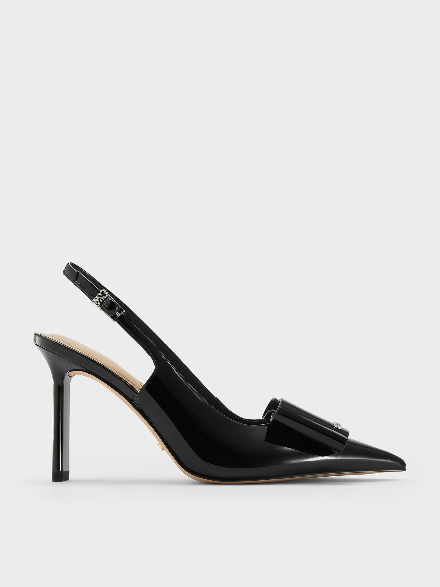 Lu Patent Leather Bow Slingback Pumps - Black Patent | CHARLES & KEITH